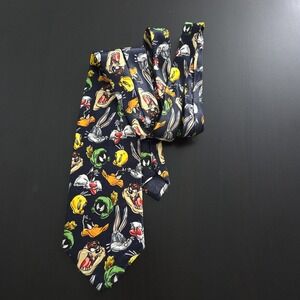 Vintage Looney Tunes Sketch Character Neck Tie All‎ Over Print Korea Made 90s